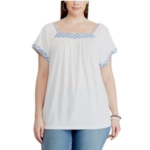Chaps White Embroidered Short Sleeve Top Size XLP
